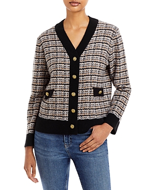C By Bloomingdale's Cashmere Tweed Contrast Trim Cashmere Cardigan - 100% Exclusive In Black/ivory