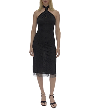 Helmut Lang Mesh Halter Bodycon Midi Dress In Basalt Black