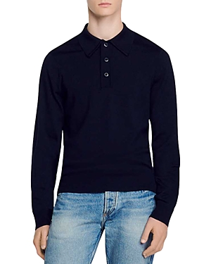 Sandro Wool Polo Sweater In Navy Blue