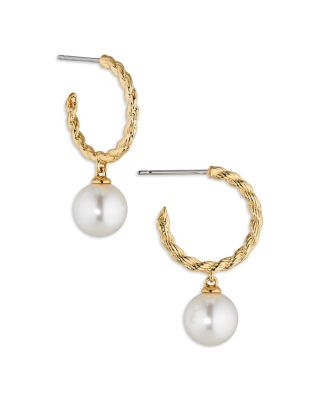 Nadri Nacre Pearl Charm Twist Hoop Earrings