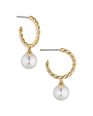 Nadri Nacre Pearl Charm Twist Hoop Earrings In White/gold