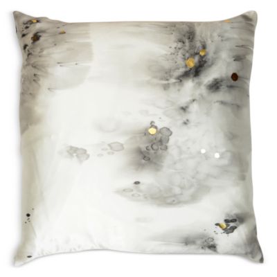 Stardust Charcoal Gold Hand-Painted Silk Pillow, 20&amp;quot; x 20&amp;quot;