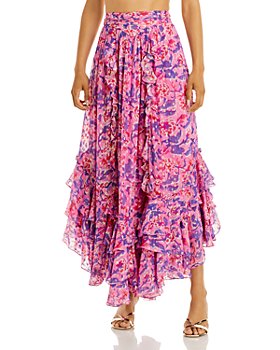 Rococo Sand - Floral Print Ruffled Maxi Skirt