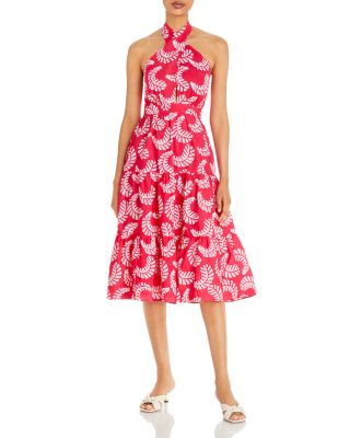AQUA - Leaf Print Halter Midi Dress - 100% Exclusive