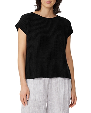 Eileen Fisher Knit Short-sleeve Crewneck Top In Black