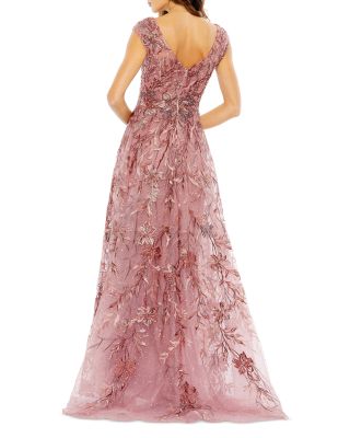 Embroidered Illusion Cap Sleeve A Line Gown