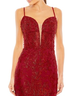 Beaded Plunge Neck Gown