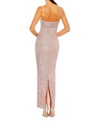 Sequined Twist Front Column Gown