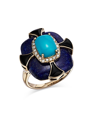 Bloomingdale's Turquoise, Onyx, Lapis Lazuli & Diamond Statement Ring In 14k Yellow Gold - 100% Exclusive In Blue/gold