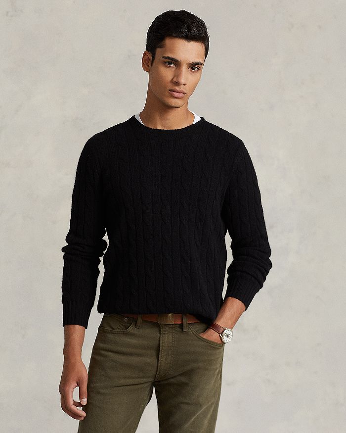 Polo Ralph Lauren Cable Knit Crew Neck Sweater In Polo Black
