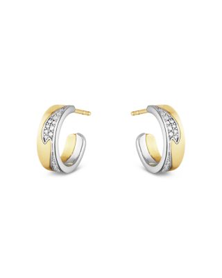 18K White & Yellow Gold Fusion Diamond Pav&eacute; Wavy Small Hoop Earrings