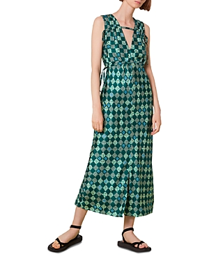 Shop Whistles Checkboard Cutout Silk Dress In Green/multi