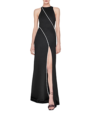 Galvan Black Embellished Stretch-knit Gown In Black
