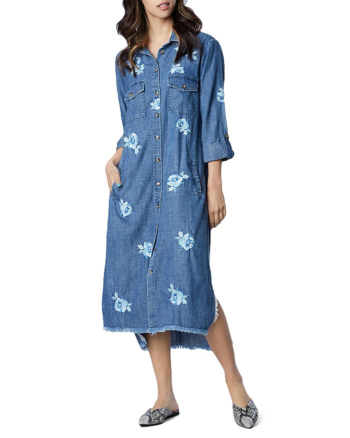 Billy T Denim Rose Embroidered Midi Shirt Dress Bloomingdale's