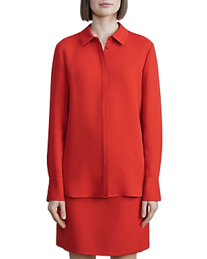 Lafayette 148 Scottie Silk Button-down Blouse In Cherry