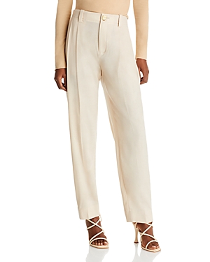 Vince Pleated-front Tapered High-waist Trousers In Pale Fawn/