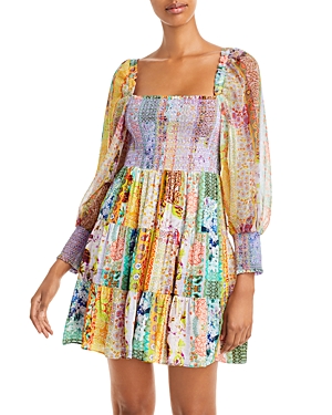 ALICE AND OLIVIA ALICE AND OLIVIA ROWEN SMOCKED PATCHWORK DRESS