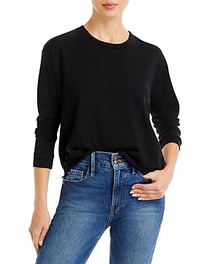 Shop Mother The Long Sleeve Slouchy Cut Off Tee In Black