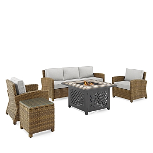 Sparrow & Wren Bradenton 5 Piece Outdoor Wicker Sofa Set With Fire Table In Gray