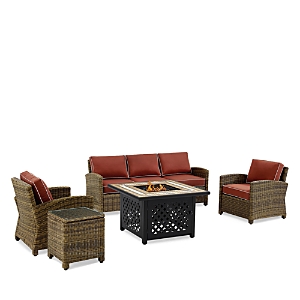 Sparrow & Wren Bradenton 5 Piece Outdoor Wicker Sofa Set With Fire Table In Red