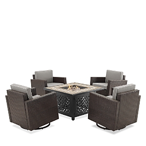 Sparrow & Wren Palm Harbor 5 Piece Outdoor Wicker Conversation Set With Fire Table In Gray