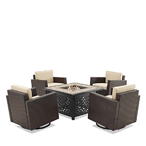 Sparrow & Wren Palm Harbor 5 Piece Outdoor Wicker Conversation Set With Fire Table In Sand