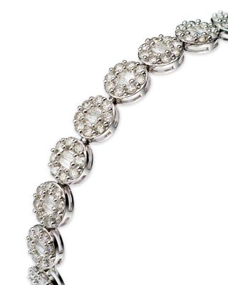 Diamond Round & Baguette Halo Link Bracelet in 14K White Gold, 5.0 tcw 
