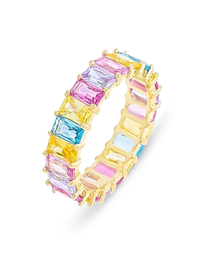 ADINAS JEWELS ADINAS JEWELS PASTEL BAGUETTE ETERNITY BAND RING IN 14K YELLOW GOLD PLATED STERLING SILVER