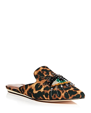 Kurt Geiger Olive Leopard-print Eye-embellished Textile Mules In Medium Brown