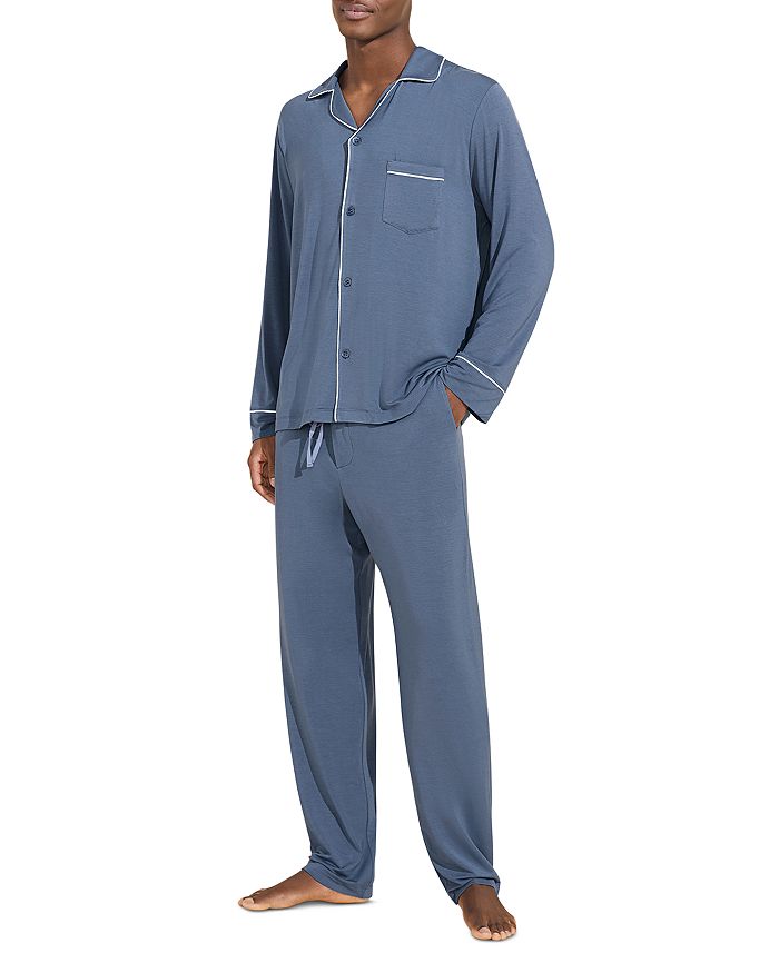Eberjey William Pyjama Set In Coastal Blue/ivory
