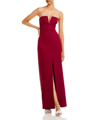 Bcbg notched v cheap strapless gown