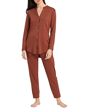 Shop Hanro Pure Essence Pajama Set In Marsala