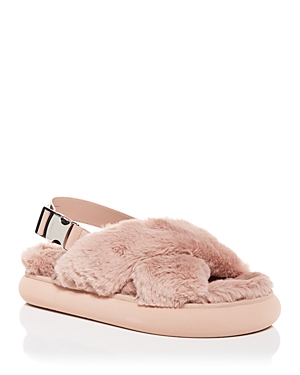 Shop Moncler Women's Solarisse Faux Fur Slingback Sandals In Dark Pink