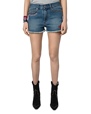 ZADIG & VOLTAIRE X BAND OF SISTERS STORM CUTOFF DENIM SHORTS IN LIGHT BLUE