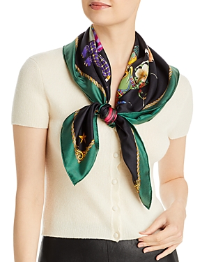 Echo Animal Menagerie Silk Square Scarf In Black/green