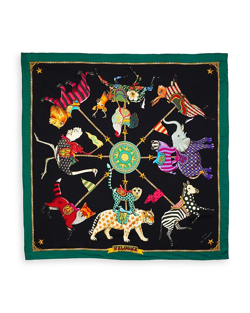 Echo Animal Menagerie Silk Square Scarf In Black/green