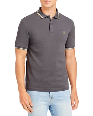 Fred Perry Twin Tipped Slim Fit Polo In Gunmetal/ecru