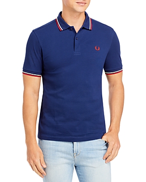 Fred Perry Twin Tipped Slim Fit Polo In French Navy/wax Yellow