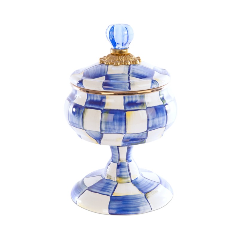 Mackenzie-childs Royal Check Enamel Curiosity Pot in Blue/White