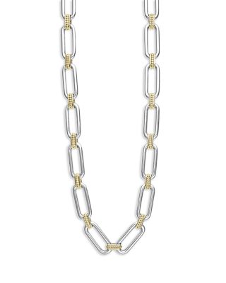 18K Yellow & Sterling Silver Signature Caviar Oval Link & Bead Statement Necklace, 18"