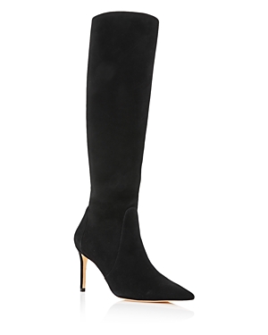 Stuart Weitzman Stuart 85 Knee High Pointed Toe Zip Boot In Black
