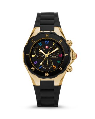 MICHELE TAHITIAN GOLD SILICONE BAND WATCH MICHELE MWW12F000095 Jellybean Tahitian Navy Rubber 18k Gold  main image 4