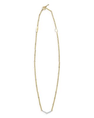 18K White & Yellow Gold Signature Caviar Diamond Chevron Bead Link Statement Necklace, 16-18" 