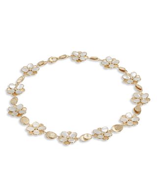 Marco Bicego - 18K Yellow Gold Petali Mother of Pearl & Diamond Flower Link Statement Necklace, 17.75"