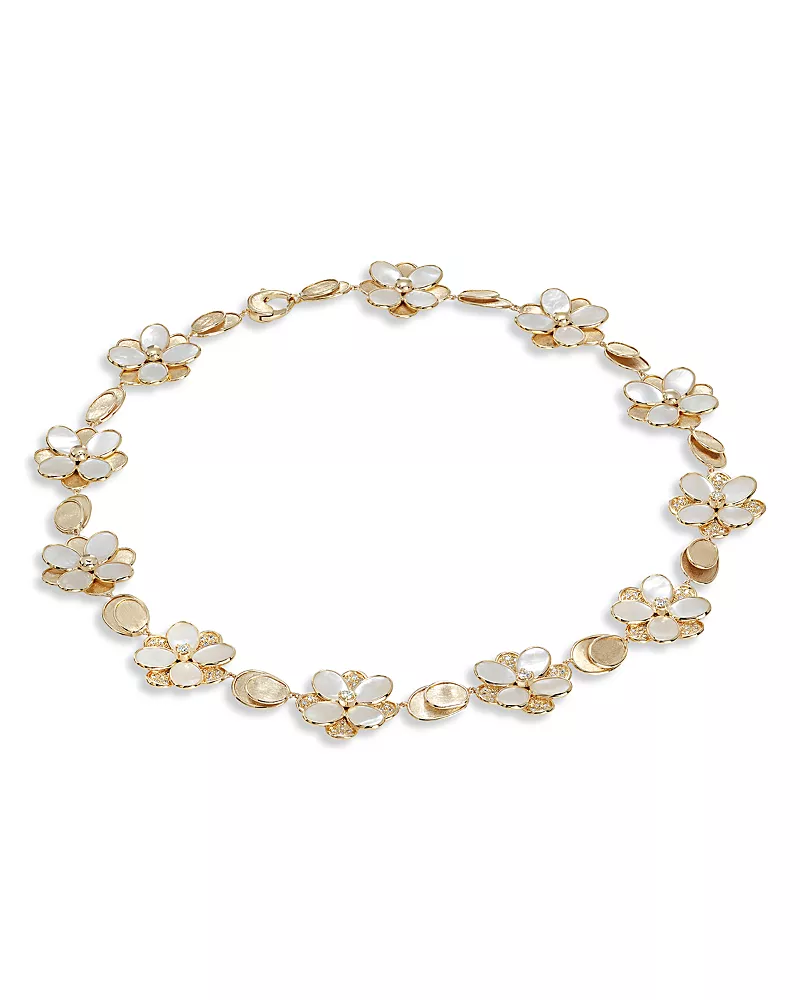 Marco Bicego 18K Yellow Gold Petali Mother of Pearl & Diamond Flower Link Statement Necklace, 17.75