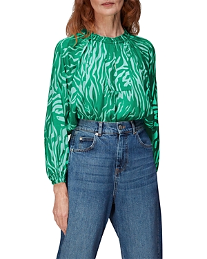 Whistles Tiger Print Blouse In Green/multi