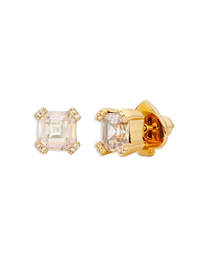 Shop Kate Spade New York Dazzle Square Cubic Zirconia Stud Earrings In Gold Tone In Clear/gold