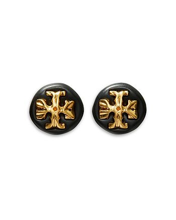 Tory Burch - Roxanne Color Logo Button Earrings in 18K Gold Plated