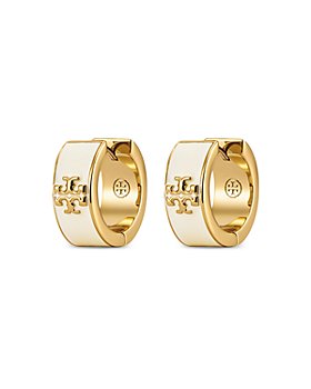 Tory Burch - Kira Color Logo Huggie Hoop Earrings in 18K Gold Plated