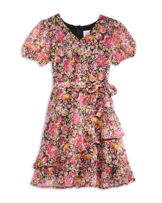Bloomingdales Girls Clothing Dresses Puff Sleeve Dress Big Kid Girls Puff Sleeve Faux Wrap Printed Chiffon Dress 